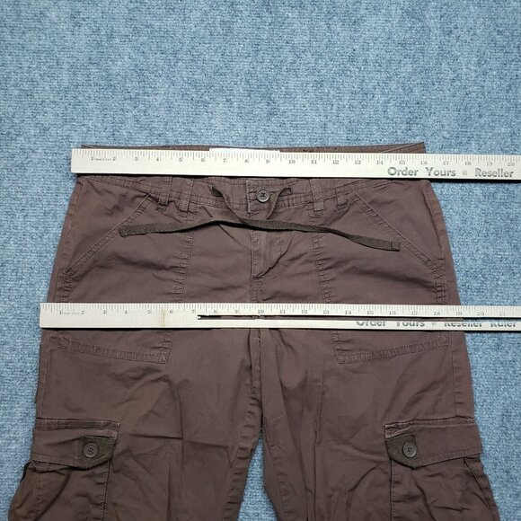 Plugg Jeans Capri Pants Womens 7 Dark Brown Cargo Pockets Button Zip Low Rise - Picture 9 of 10